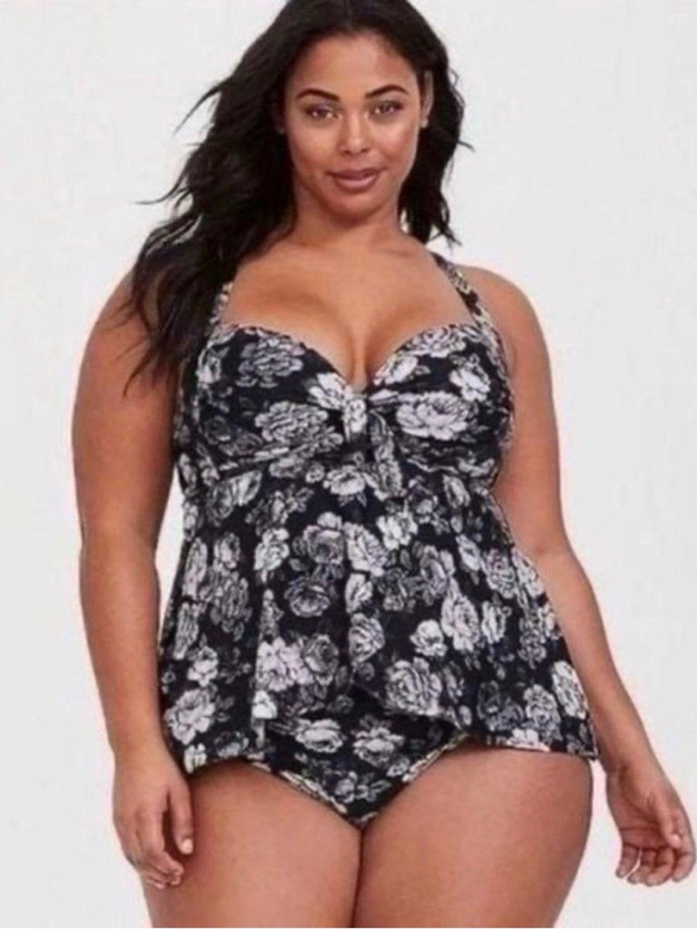 Torrid black and grey floral rose retro two piece swimsuit